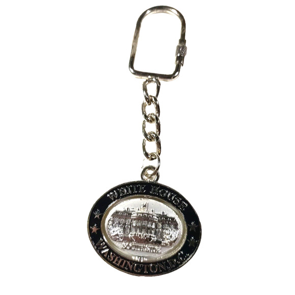 White House Washington D.C. Spinner Keychain Silver Tone Metal - Picture 1 of 4